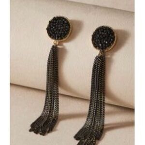 Elegant Black and Gold Tassel Earrings